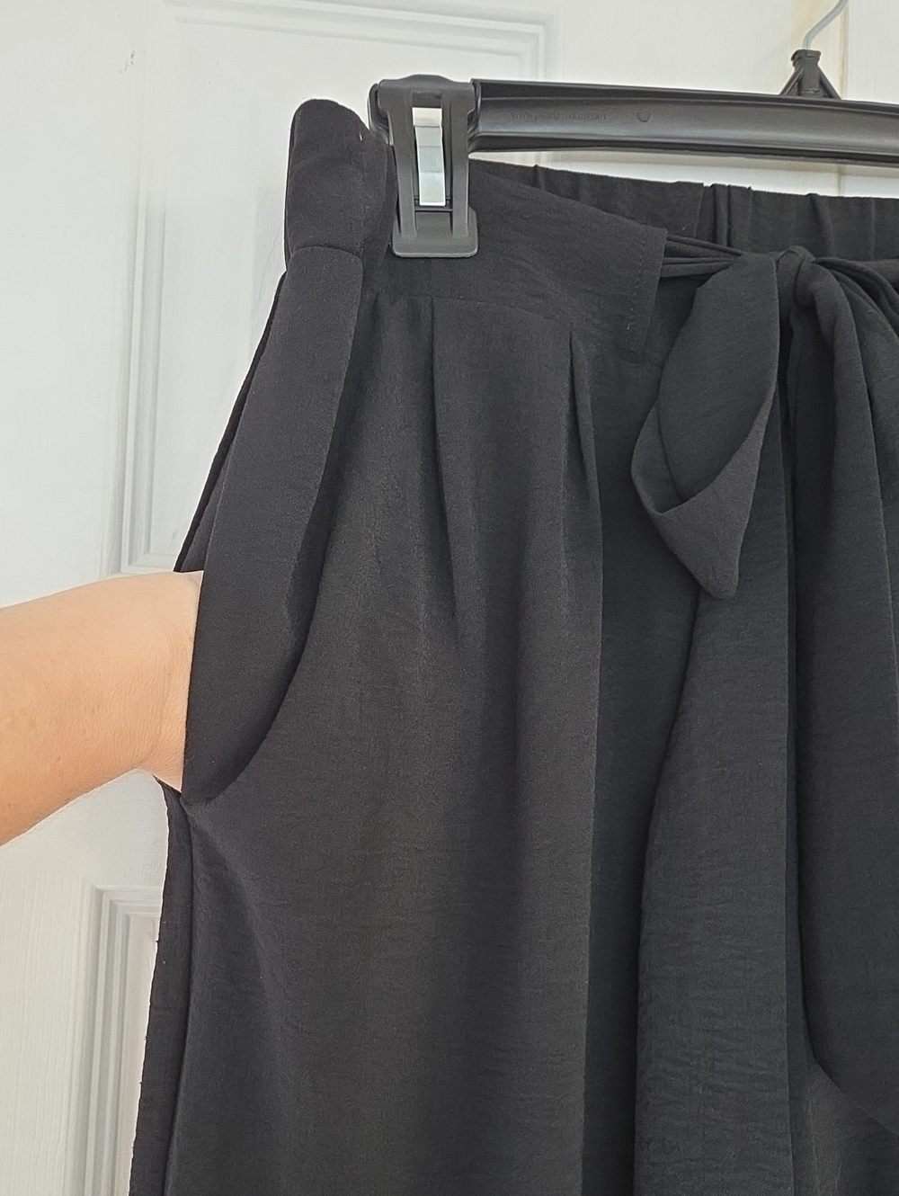 BLACK PALAZZO PANTS WIDE LEG LIGHTWEIGHT MATCHING TIE BELT WITH POCKETS M - Picture 3 of 8